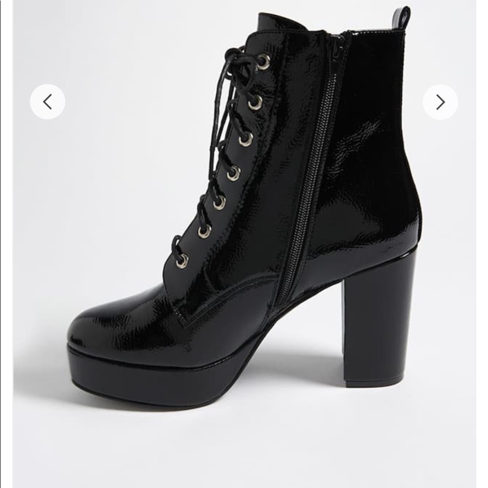 Textured Faux Patent Leather Combat Boots